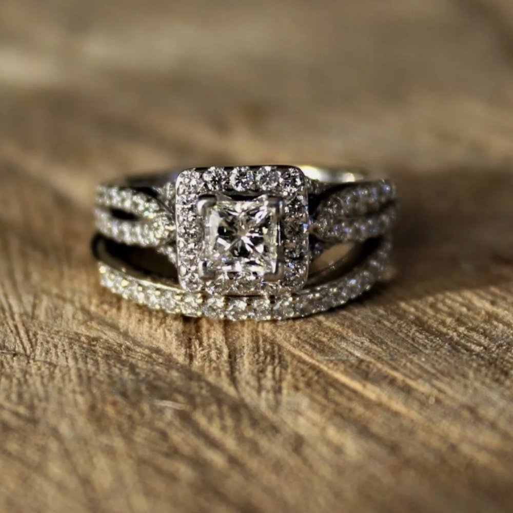 Tolkowsky diamond engagement, wedding set